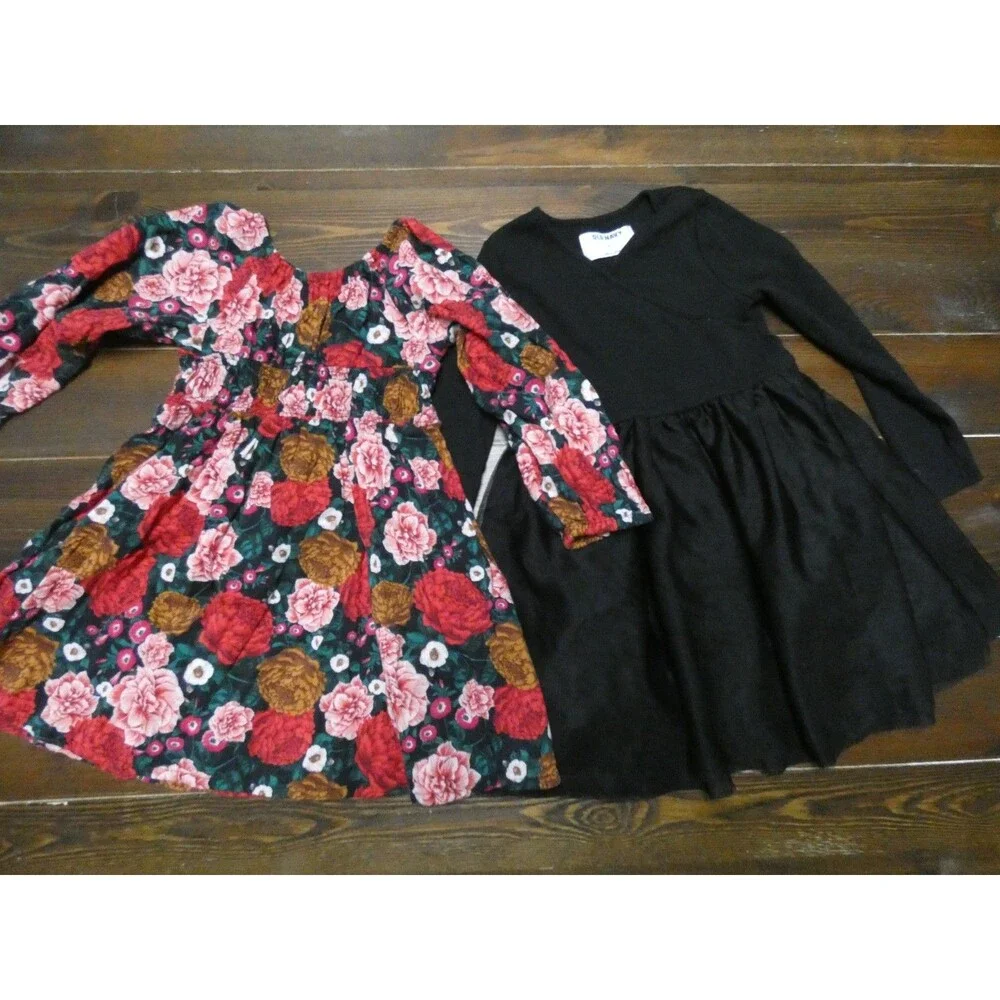 Old Navy Set of 2 Girls 3T Fall Dresses Black Tulle & Floral Long Sleeve Lot